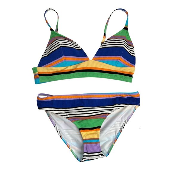 Roxy Womens Color Jam Striped Tank Top & Hipster Bikini Beach Swim Set XL - Picture 1 of 11